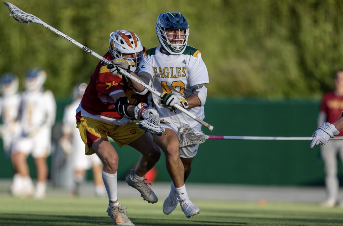 #43 Senior Braden Schneider playing defense